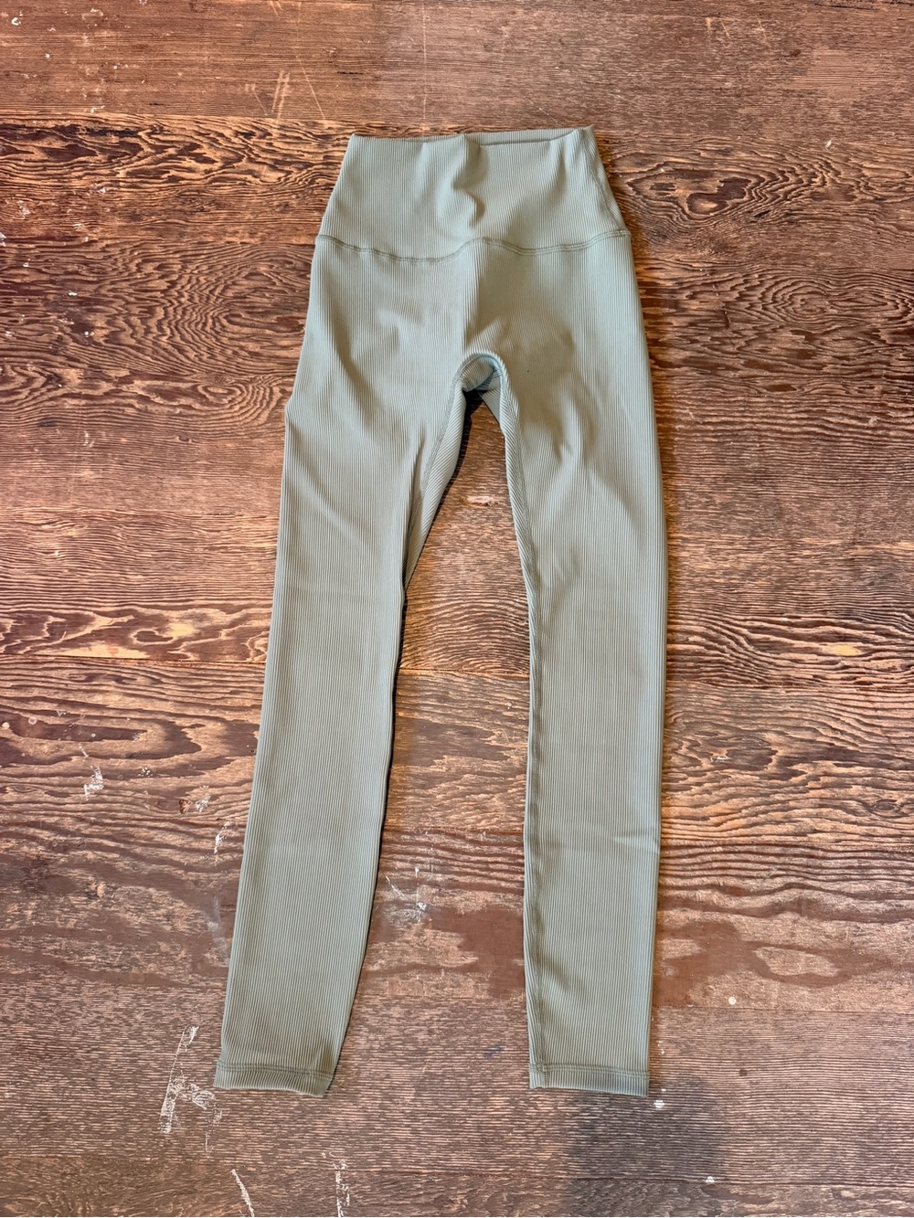 High-Waist Olive Green Ribbed Leggings